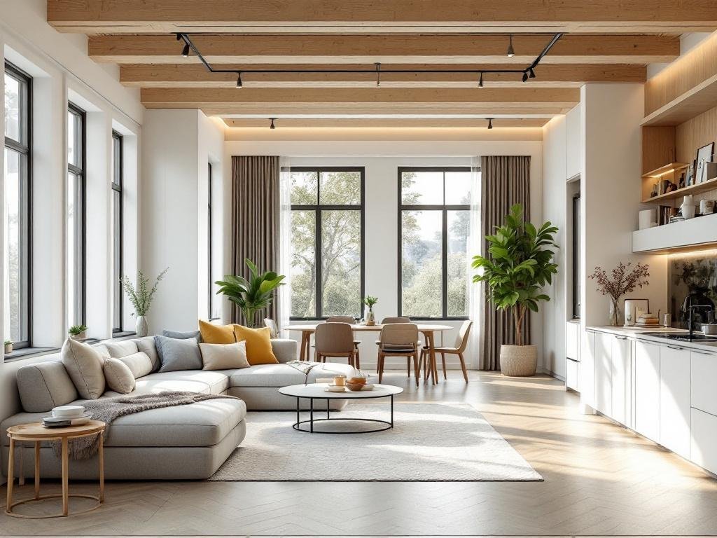 装修工人在改进室内设计的详细插图。